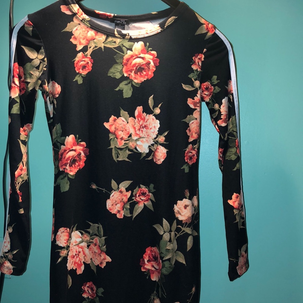 fitted black dress with flowers